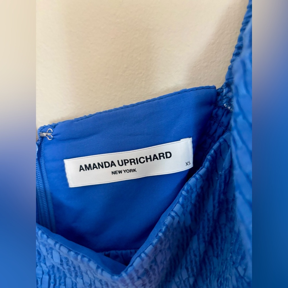 Amanda Uprichard Maisie Blue Textured Tiered Puff Sleeve Flowy Midi Dress - Picture 3 of 5